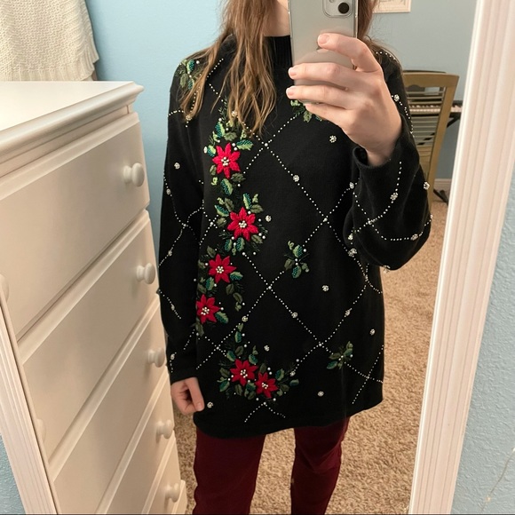 CHRISTMAS SWEATER Vintage Beaded & Warm - Picture 2 of 13